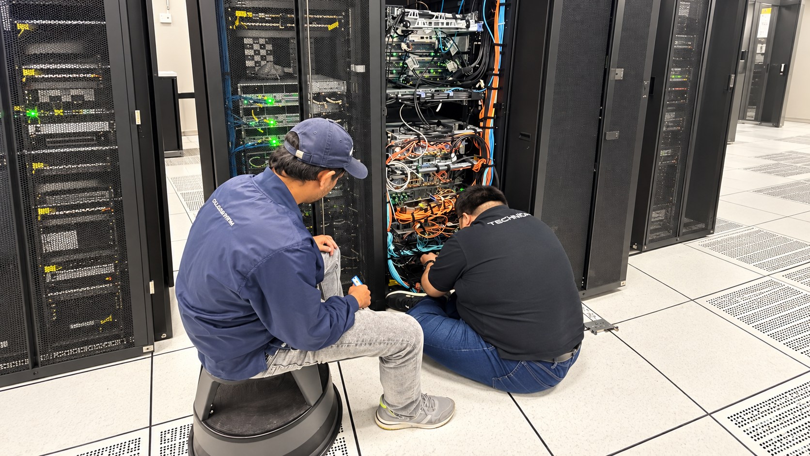 Crossroad technical team working on server equipment