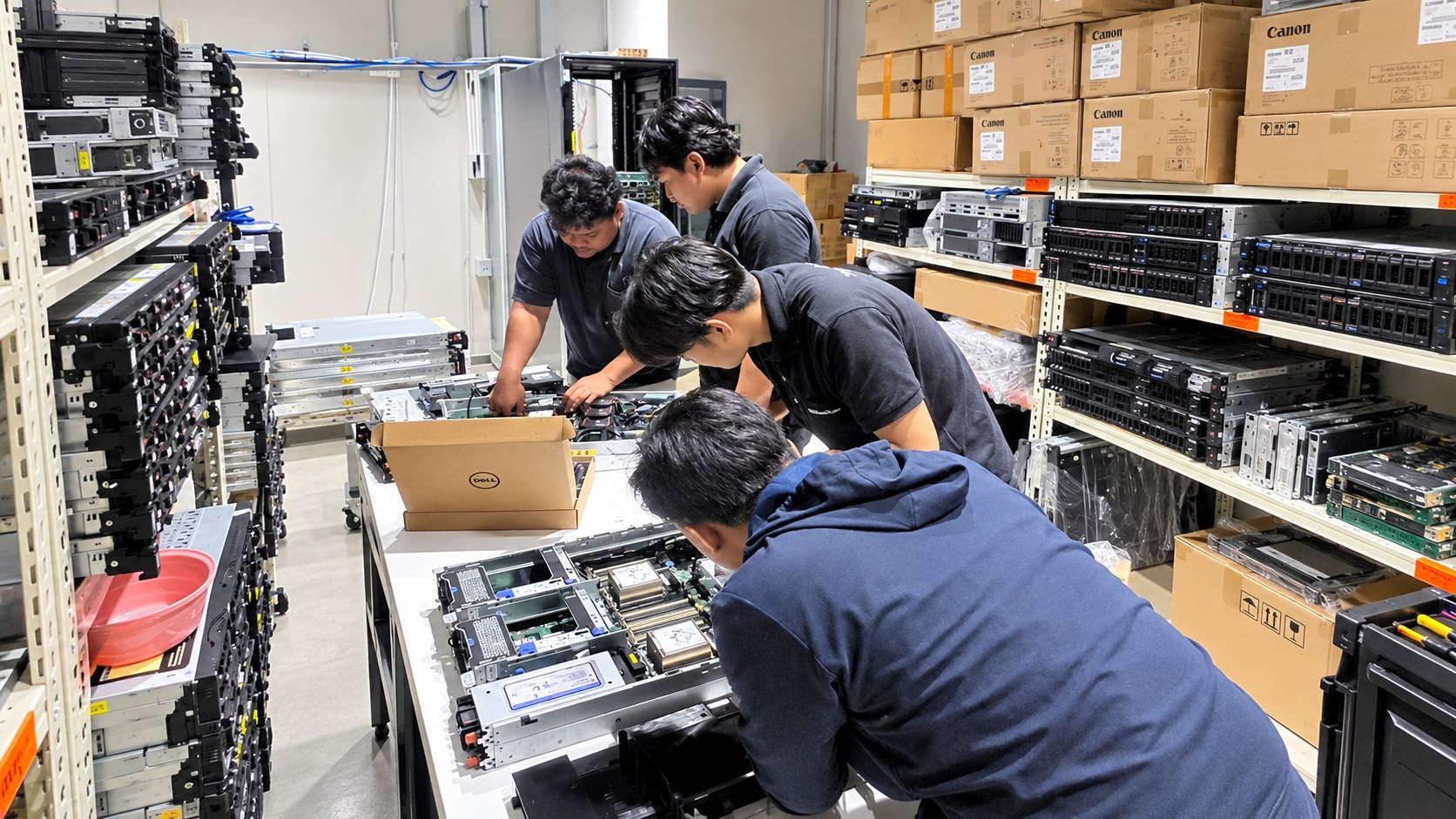 Crossroad technician maintaining server hardware